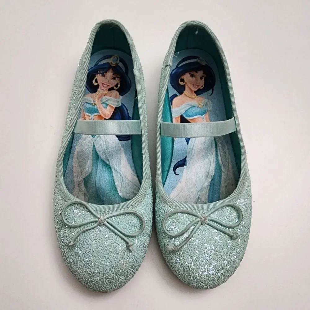 H&M Disney Girls Aladdin Jasmine Mary Jane Turquoise Ballet Flats Shoe Size 12.5